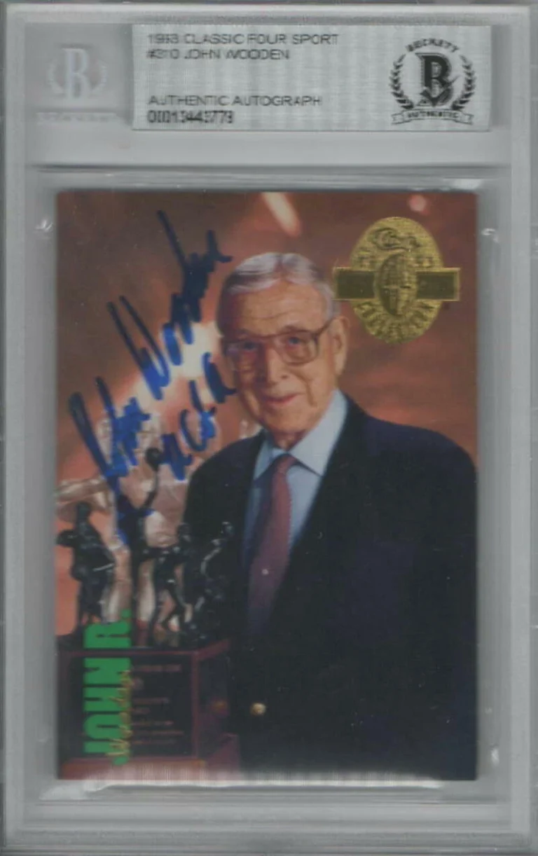 JOHN WOODEN SIGNED AUTOGRAPH BECKETT BAS SLABBED 1993 CLASSIC FOUR SPORT CARD