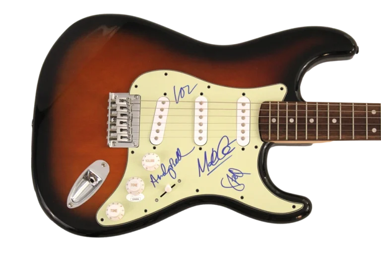 RIDE FULL BAND (x4) SIGNED AUTOGRAPH FS FENDER ELECTRIC GUITAR LOZ COLBERT + JSA