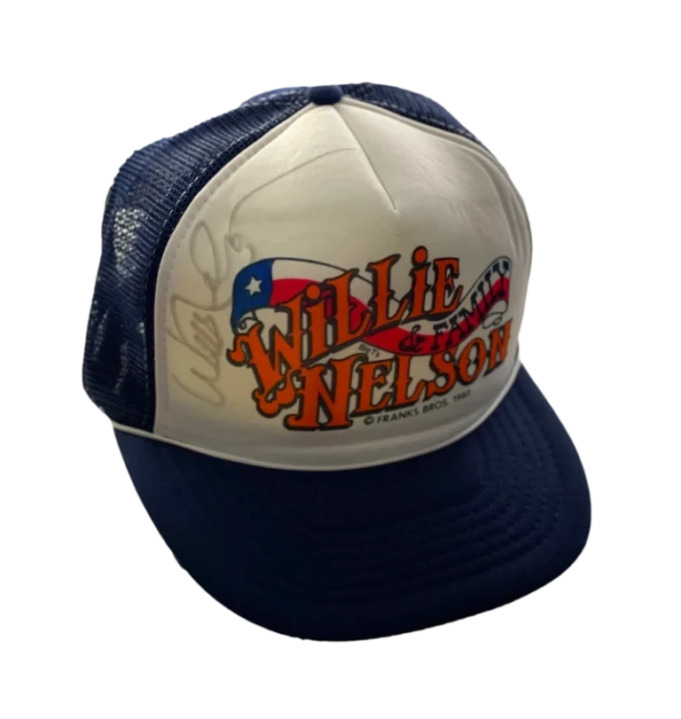 WILLIE NELSON SIGNED AUTOGRAPH FAMILY TRUCKER HAT - VINTAGE SIGNATURE! W/ JSA
