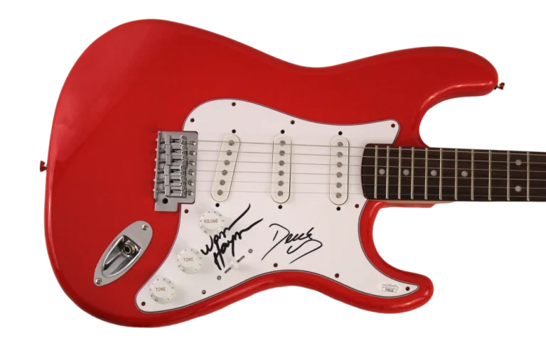 ALLMAN BROTHERS BAND X2 SIGNED AUTOGRAPH RED ELECTRIC GUITAR TRUCKS HAYNES JSA