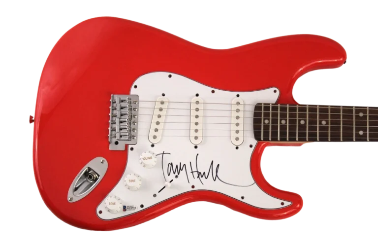 TONY HAWK SIGNED AUTOGRAPH FS RED FENDER ELECTRIC GUITAR SKATEBOARD ICON W/ BAS