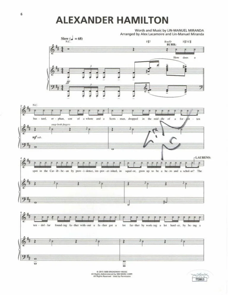 LIN MANUEL MIRANDA SIGNED AUTOGRAPH ALEXANDER HAMILTON BROADWAY SHEET MUSIC JSA