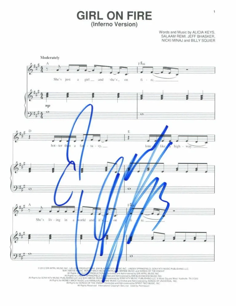 ALICIA KEYS SIGNED AUTOGRAPH GIRL ON FIRE SHEET MUSIC - AS I AM SINGER, RARE!