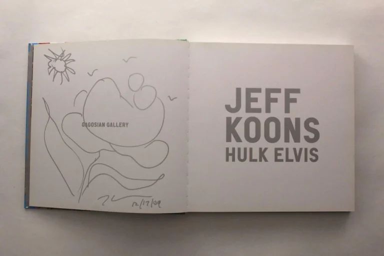 JEFF KOONS SIGNED AUTOGRAPH HULK ELVIS BOOK W/ AMAZING ORIGINAL ART SKETCH! JSA
