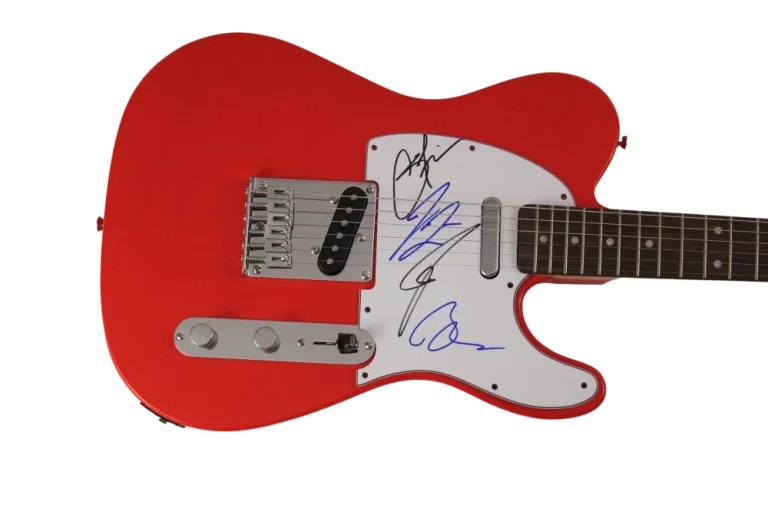 KINGS OF LEON BAND SIGNED AUTOGRAPH RED FENDER TELECASTER ELECTRIC GUITAR W/ JSA