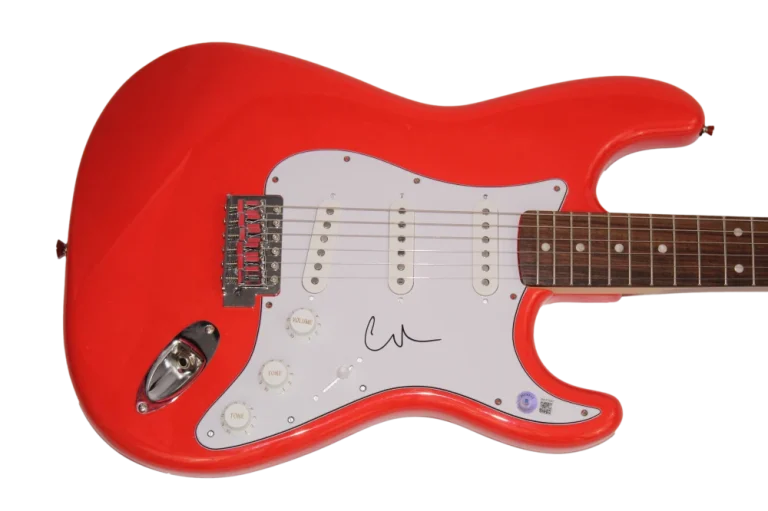 CHRIS ROBINSON SIGNED AUTOGRAPH RED FENDER ELECTRIC GUITAR THE BLACK CROWES BAS