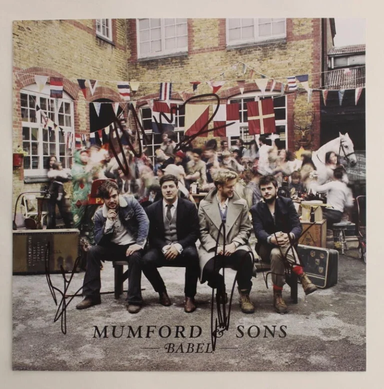 MUMFORD & SONS FULL BAND (X4) SIGNED AUTOGRAPH 12X12 ALBUM FLAT BABEL W/ JSA COA