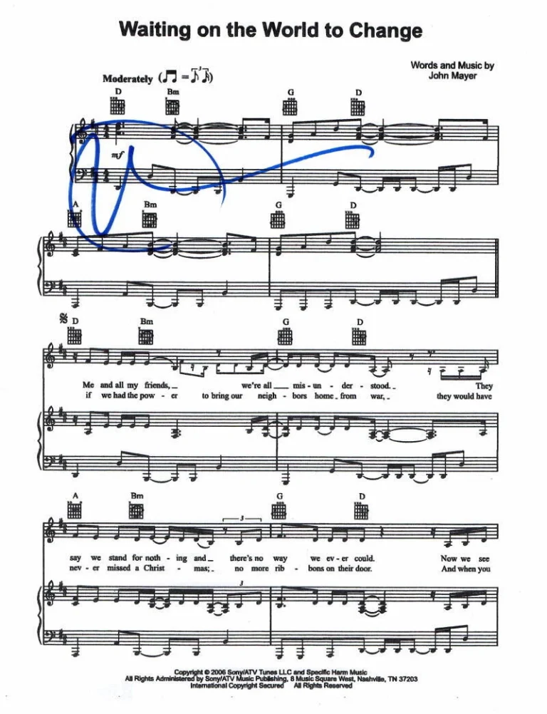 JOHN MAYER SIGNED AUTOGRAPH WAITING ON THE WORLD TO CHANGE SHEET MUSIC - JSA BAS