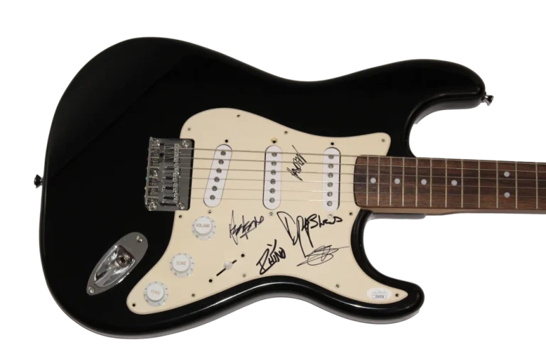AWOLNATION FULL BAND SIGNED AUTOGRAPH FULL SIZE BLACK FENDER ELECTRIC GUITAR JSA