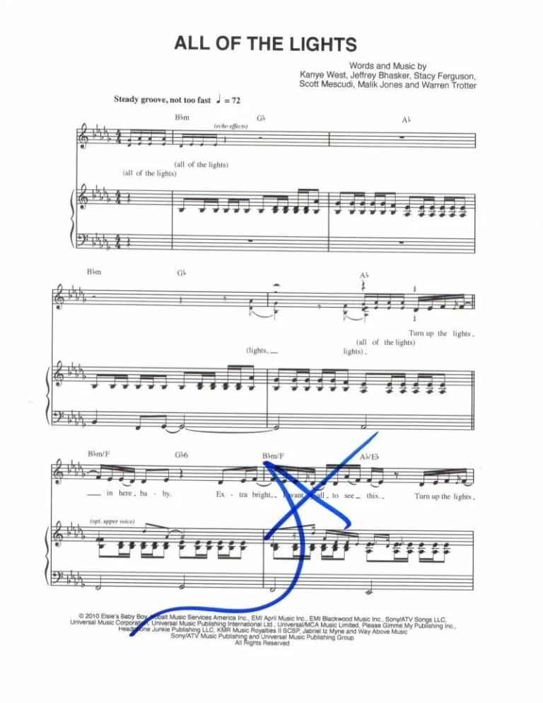 KANYE WEST YE SIGNED AUTOGRAPH ALL OF THE LIGHTS SHEET MUSIC COLLEGE DROPOUT JSA