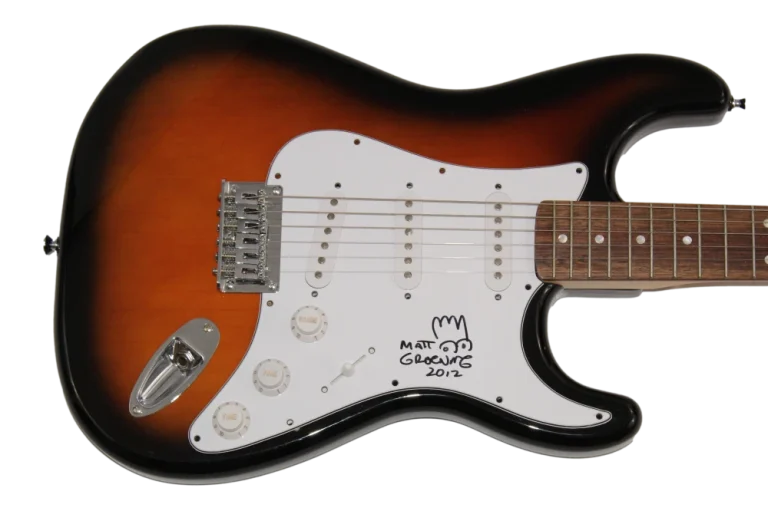 MATT GROENING SIGNED AUTOGRAPH FENDER GUITAR W/ ORIGINAL ART SIMPSONS SKETCH JSA