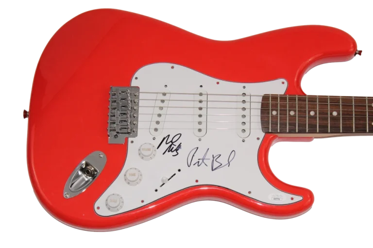 PETER BUCK & MIKE MILLS SIGNED AUTOGRAPH FENDER ELECTRIC GUITAR REM W/ JSA COA