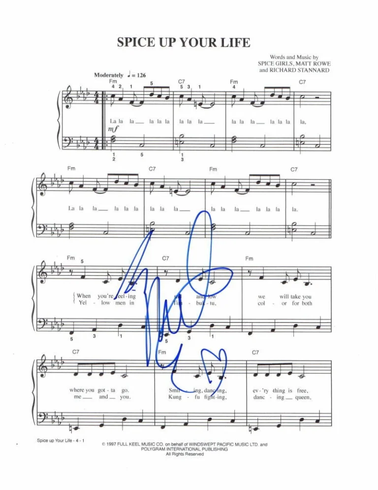 MELANIE CHISHOLM MEL C SIGNED AUTOGRAPH SPICE UP YOUR LIFE SHEET MUSIC - GIRLS