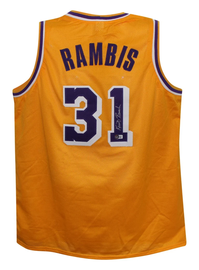 Kurt Rambis Autographed/Signed Pro Style Yellow XL Jersey Beckett 38708