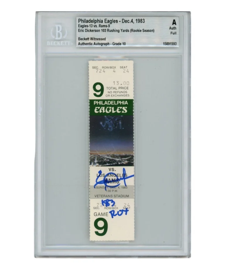 Eric Dickerson Autographed/Signed Ticket Stub 12/4/1983 83 ROY Beckett 40337