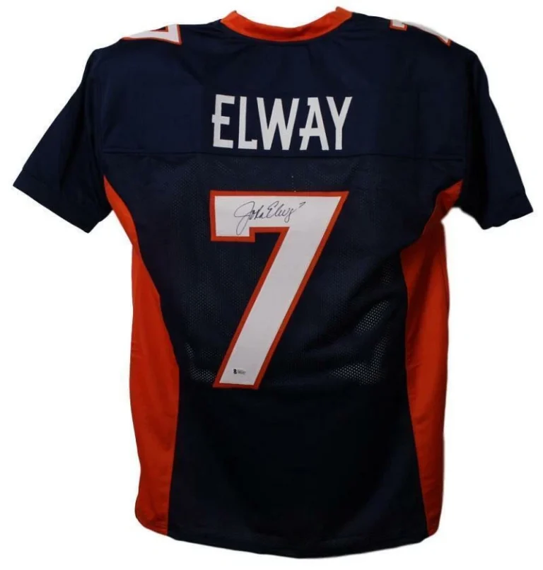John Elway Autographed/Signed Pro Style  Size XL Blue Jersey BAS 22889