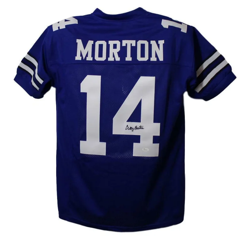 Craig Morton Autographed/Signed Pro Style XL Blue Jersey JSA 13470