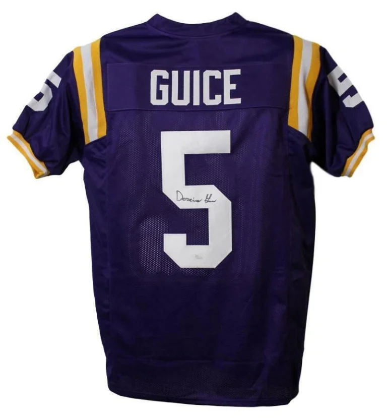 Derrius Guice Autographed/Signed College Style XL Purple Jersey JSA 21988