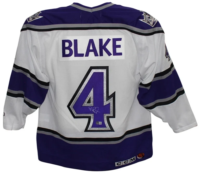 Rob Blake Autographed Los Angeles Kings White Sz. L Replica Jersey Beckett 35806