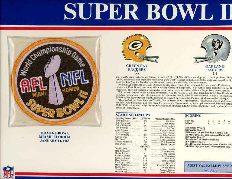 Super Bowl II Patch Stat Card Official Willabee & Ward 35696