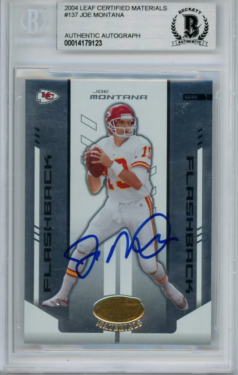 Joe Montana Signed 2004 Leaf Certified #137 Trading Card Beckett Slab 37490