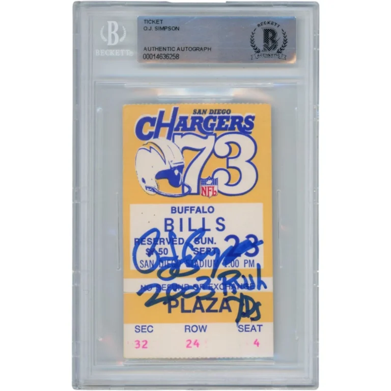 O.J. Simpson Autographed 9/23/1973 Ticket Stub 2003 Rush Yds Beckett Slab 36673