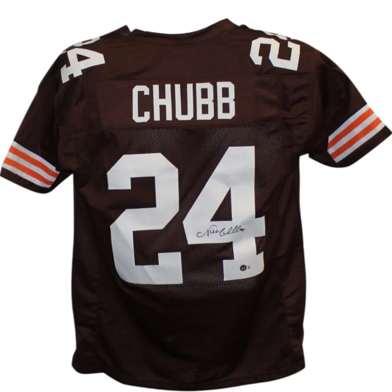 Nick Chubb Autographed/Signed Pro Style Brown XL Jersey Beckett 32358