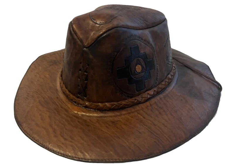Handmade Mexican Leather Hat with Aztec Calendar Motif Mexican Culture 12