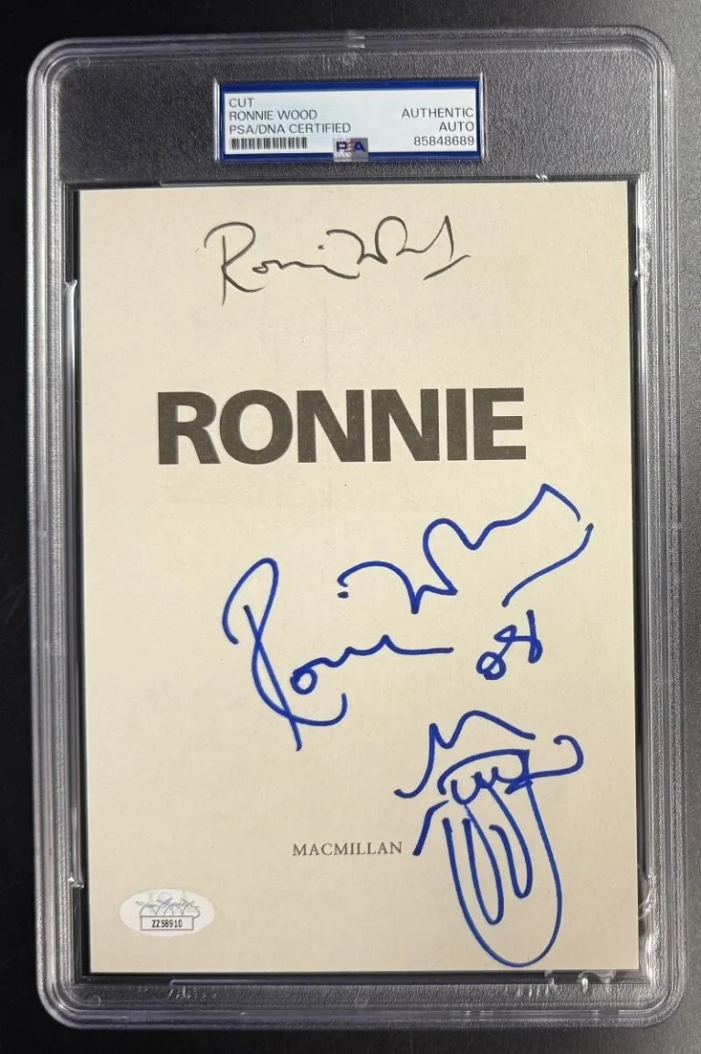 Ronnie Wood Rolling Stones Signed Autograph PSA/DNA Tongue Logo Sketch Book Cut