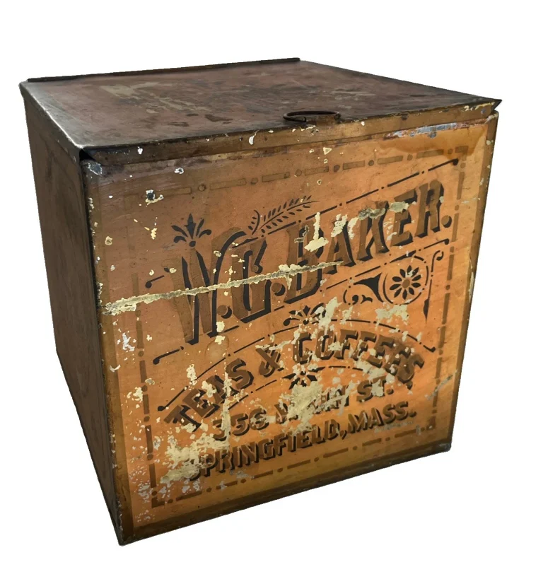 Vintage W.G. Baker Tea & Coffee Tin 8”x8”x8”