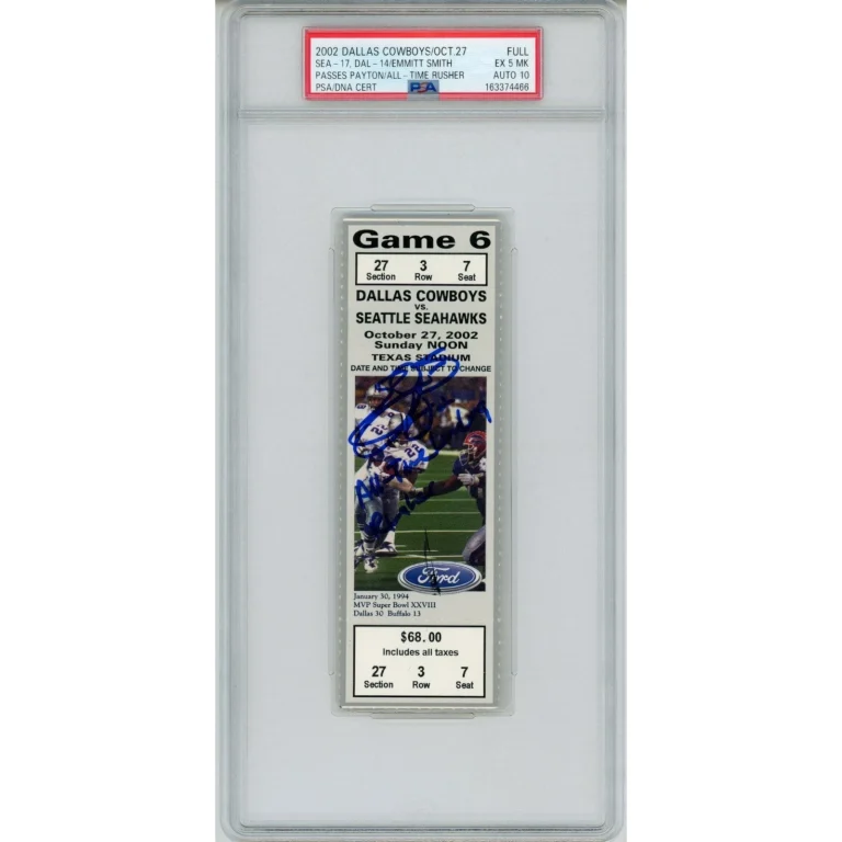 Emmitt Smith Autographed Dallas Cowboys All Time Rushing Record Ticket PSA 55294
