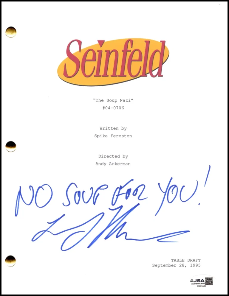 Larry Thomas Signed Autograph Seinfeld Soup Nazi Full Script Screenplay JSA COA