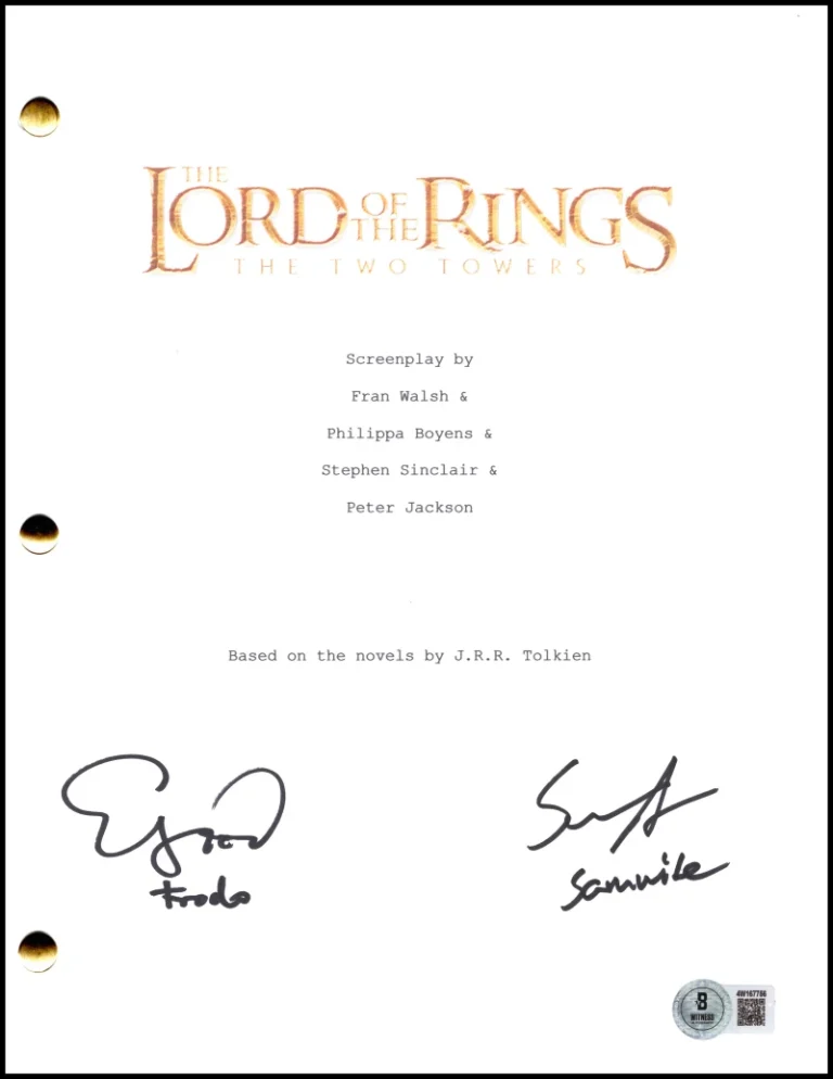 Elijah Wood Sean Astin Signed Autograph Lord of the Rings Two Towers Script BAS