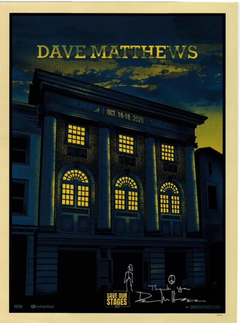 Dave Matthews Signed Autograph 18x24 Concert Tour Charlottesville Poster Sketch