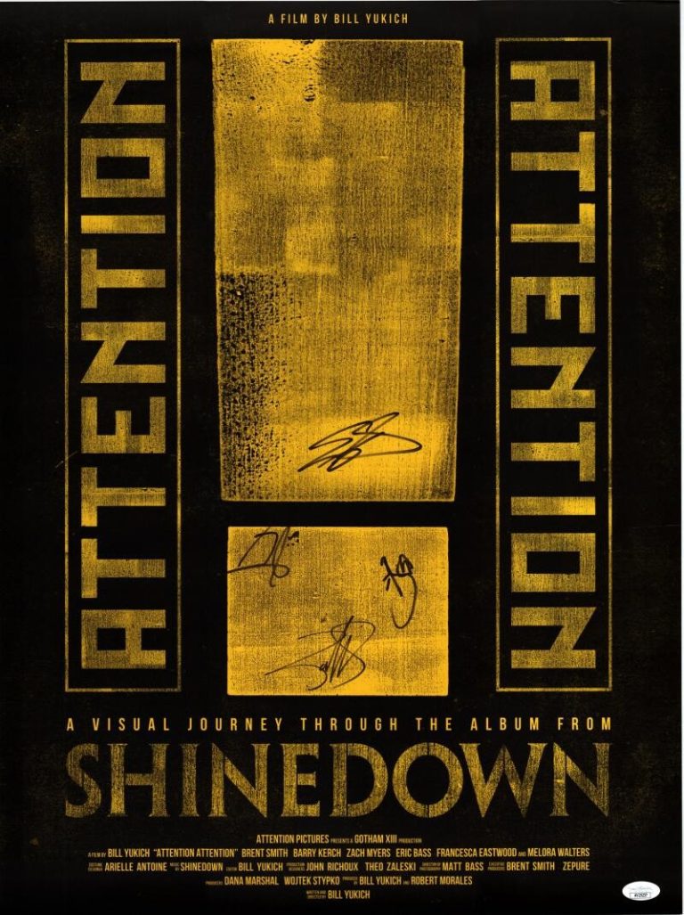 Shinedown Full Signed Autograph 18x24 Movie Concert Poster Attention JSA COA B