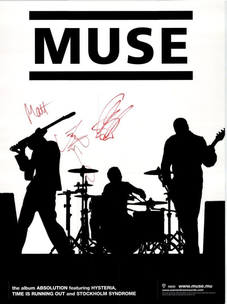 Muse Band Signed Autograph 18x24 Original Absolution Album Poster Beckett COA