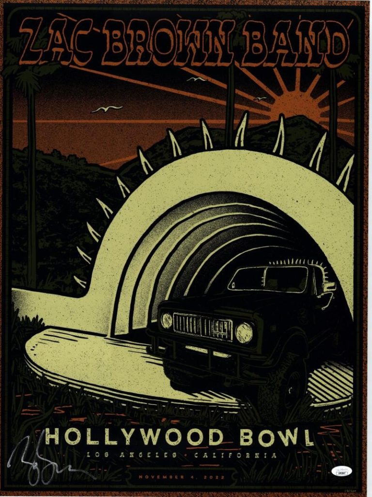 Zac Brown Band Signed Autograph 18x24 Concert Tour Poster Hollywood Bowl JSA COA