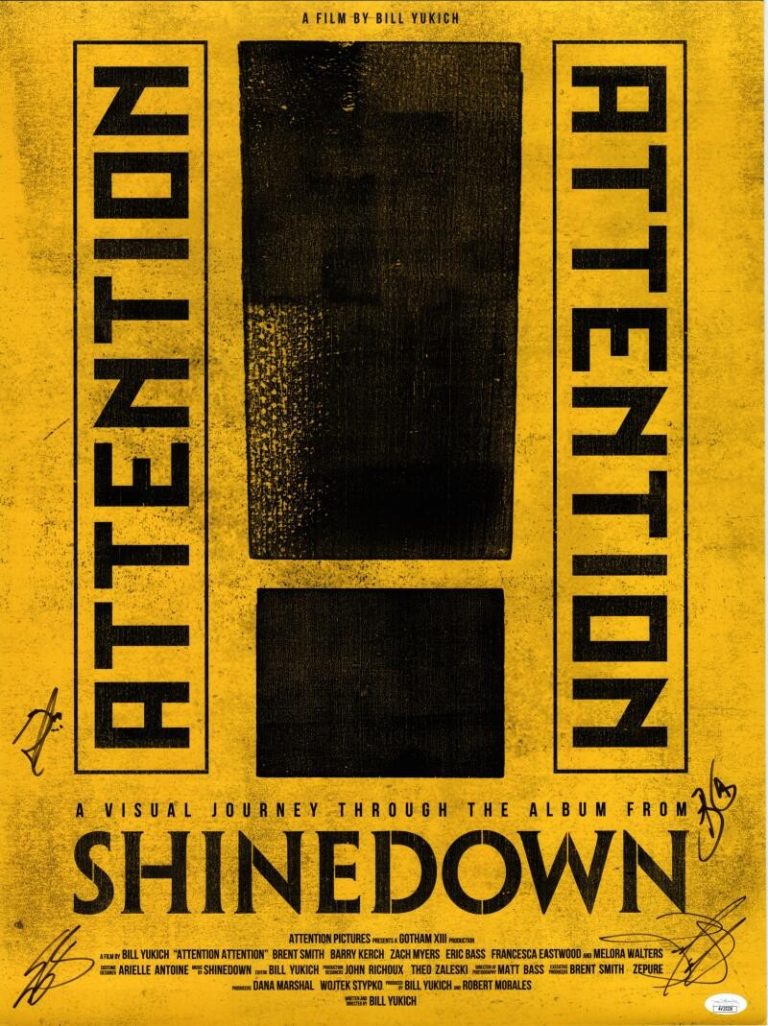 Shinedown Full Signed Autograph 18x24 Visual Concert Poster Attention JSA COA A