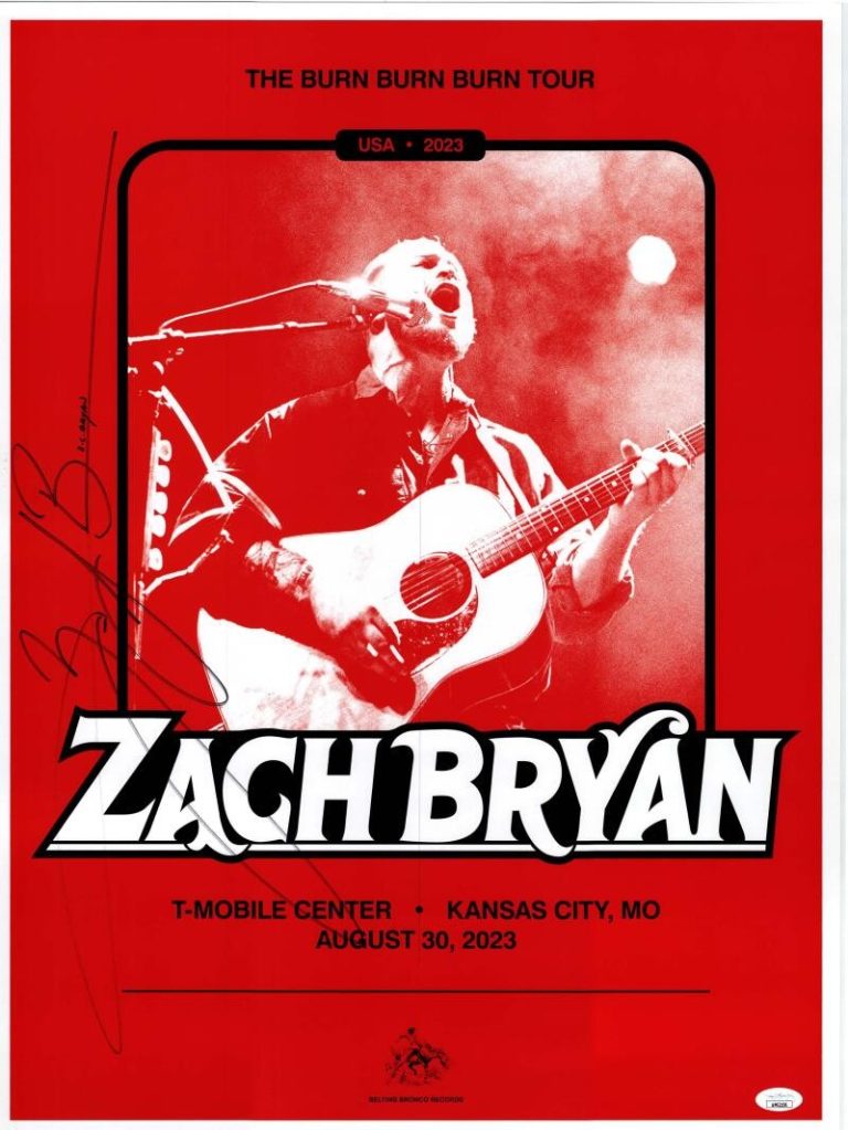 Zach Bryan Signed Autograph 18x24 Concert Tour Poster Burn Tour 2023 JSA COA H