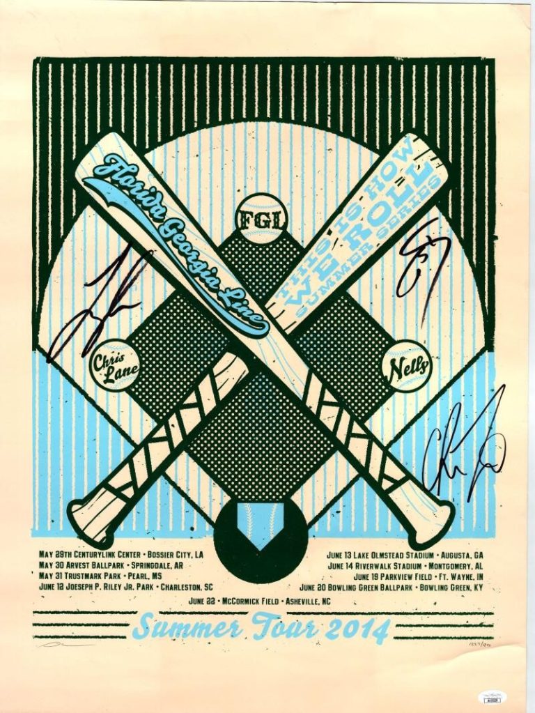Florida Georgia Line & Chris Lane Signed Autograph 18x24 Concert Tour Poster JSA