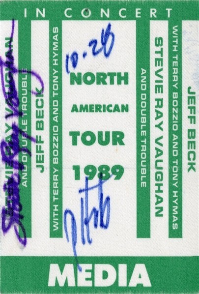 Stevie Ray Vaughan 1989 Signed Autographed Backstage Pass REAL COA