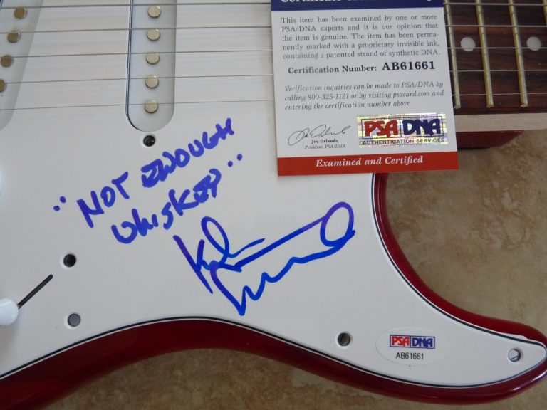 Kiefer Sutherland IP Signed W/ Whiskey Lyrics Guitar Pickguard PSA Certified