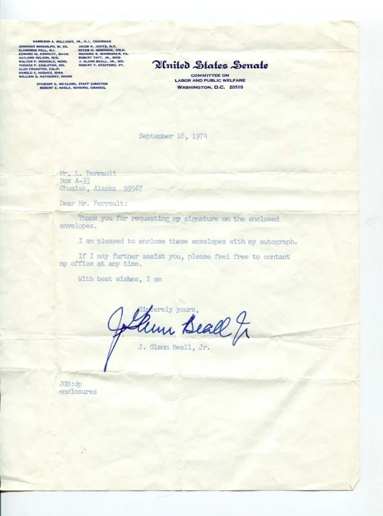 John Glenn Beall Jr Maryland US Representative Senator Congress Signed Autograph