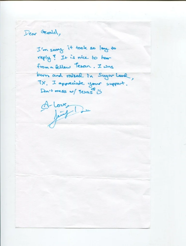 Jennifer Don US Chinese Taipei Figure Skater Signed Autograph Note