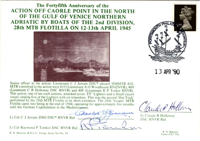 Lt Cdr C J Jerram Raymond Tomkin 28th MTB Flotilla WWII War Signed Autograph