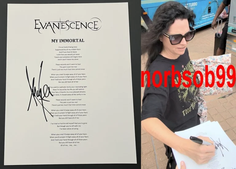 AMY LEE SIGNED AUTOGRAPH EVANESCENCE MY IMMORTAL LYRIC SHEET w/EXACT PROOF & COA