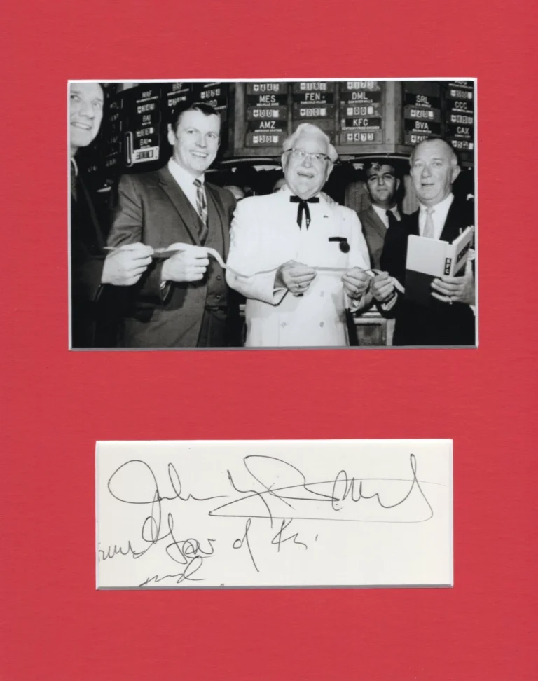 John Y. Brown Jr Governor Kentucky KFC Owner Signed Autograph W/ Harland Sanders