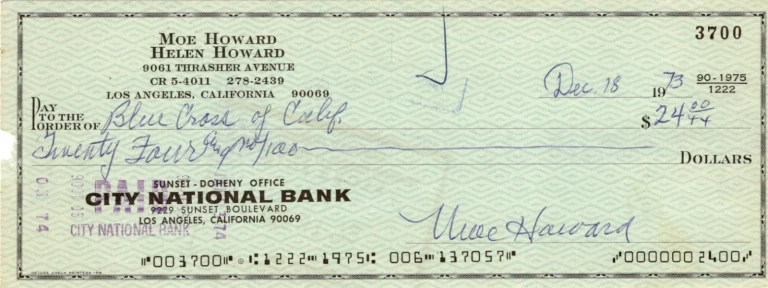 Moe Howard The Three Stooges Comedian Rare Signed Autograph Check Grad LOA