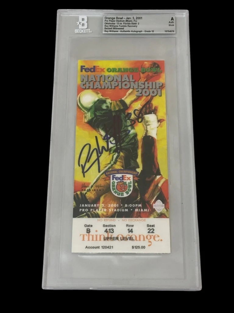 Roy Williams Oklahoma National Champion Signed Autograph 2001 Ticket Beckett BAS
