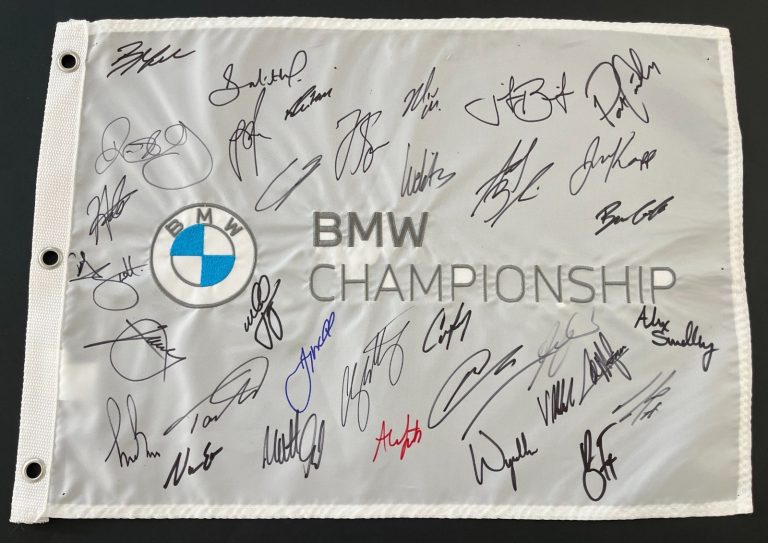 RORY MCILROY WYNDHAM CLARK +32 SIGNED 2026 BMW CHAMPIONSHIP FLAG EXACT PROOF COA
